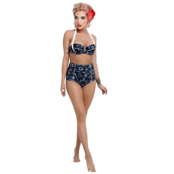 🌺Nautical Hell Bunny Marin Rockabilly Swim Top - Picture 7 of 8